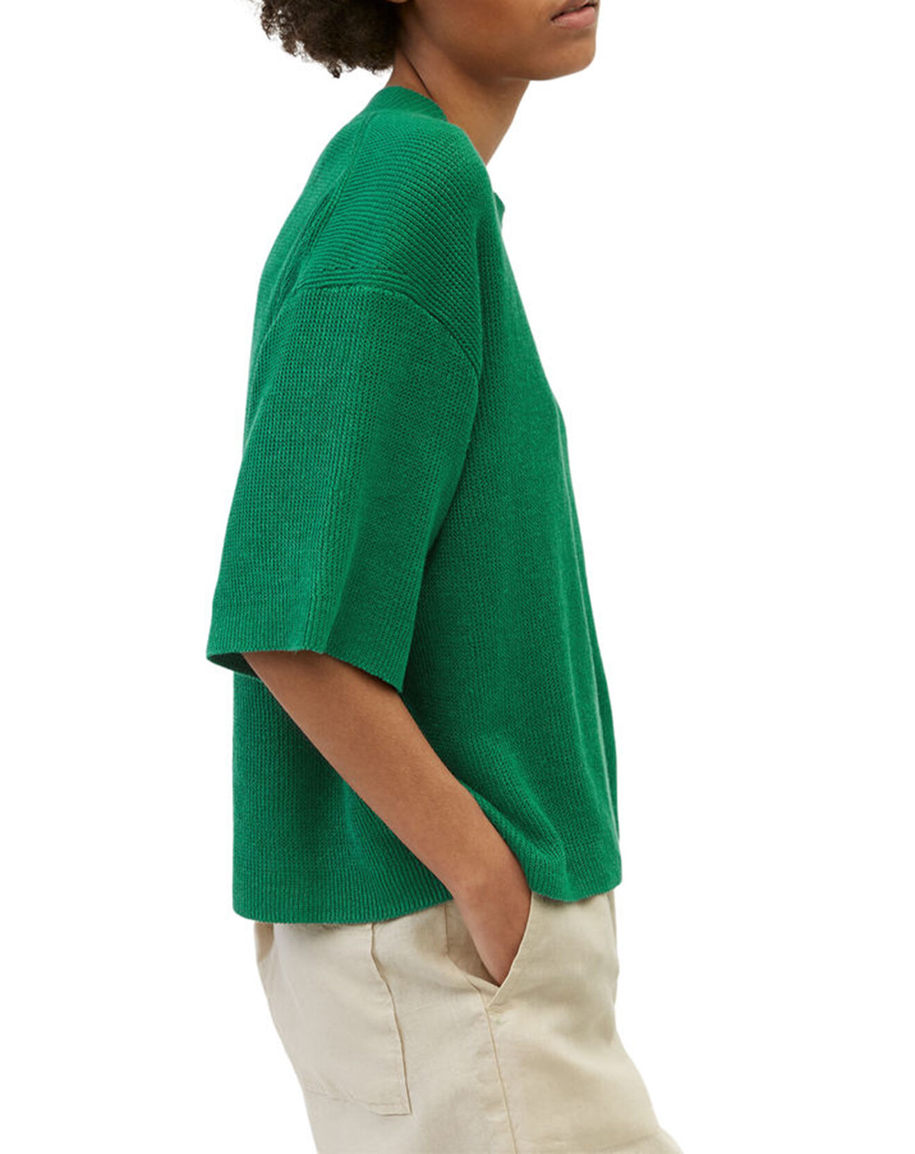 Marc O'Polo Pull 100% Lin manches courtes Col R vert foncé