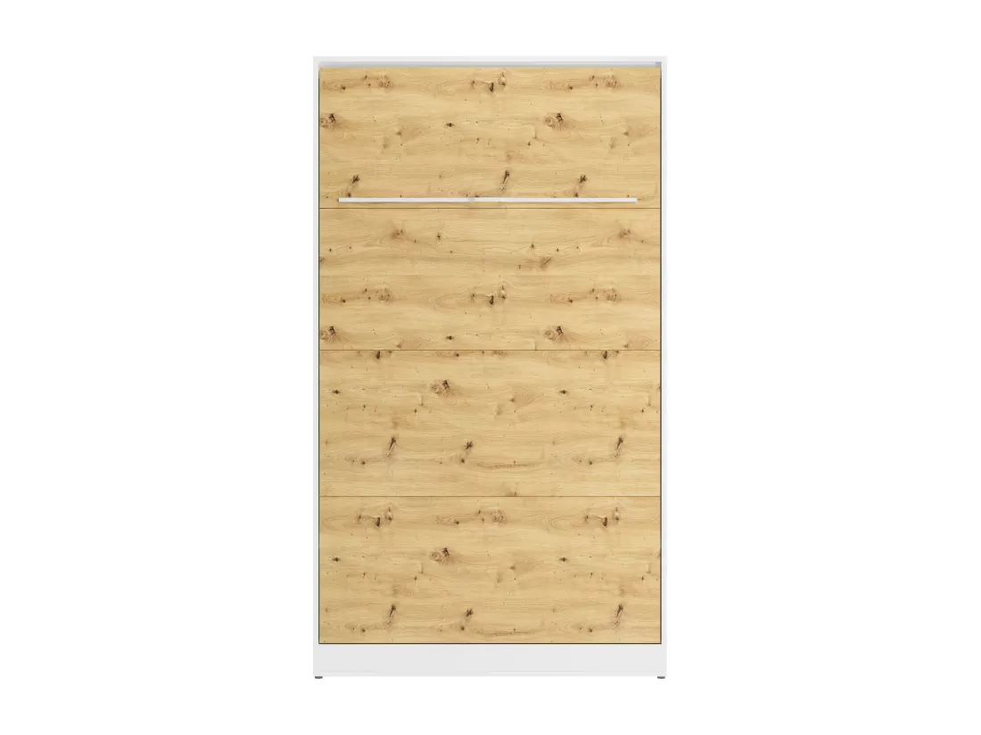 Lit escamotable 120 x 200 cm - Ouverture verticale manuelle - Avec LEDs - Blanc et naturel - RAPILI