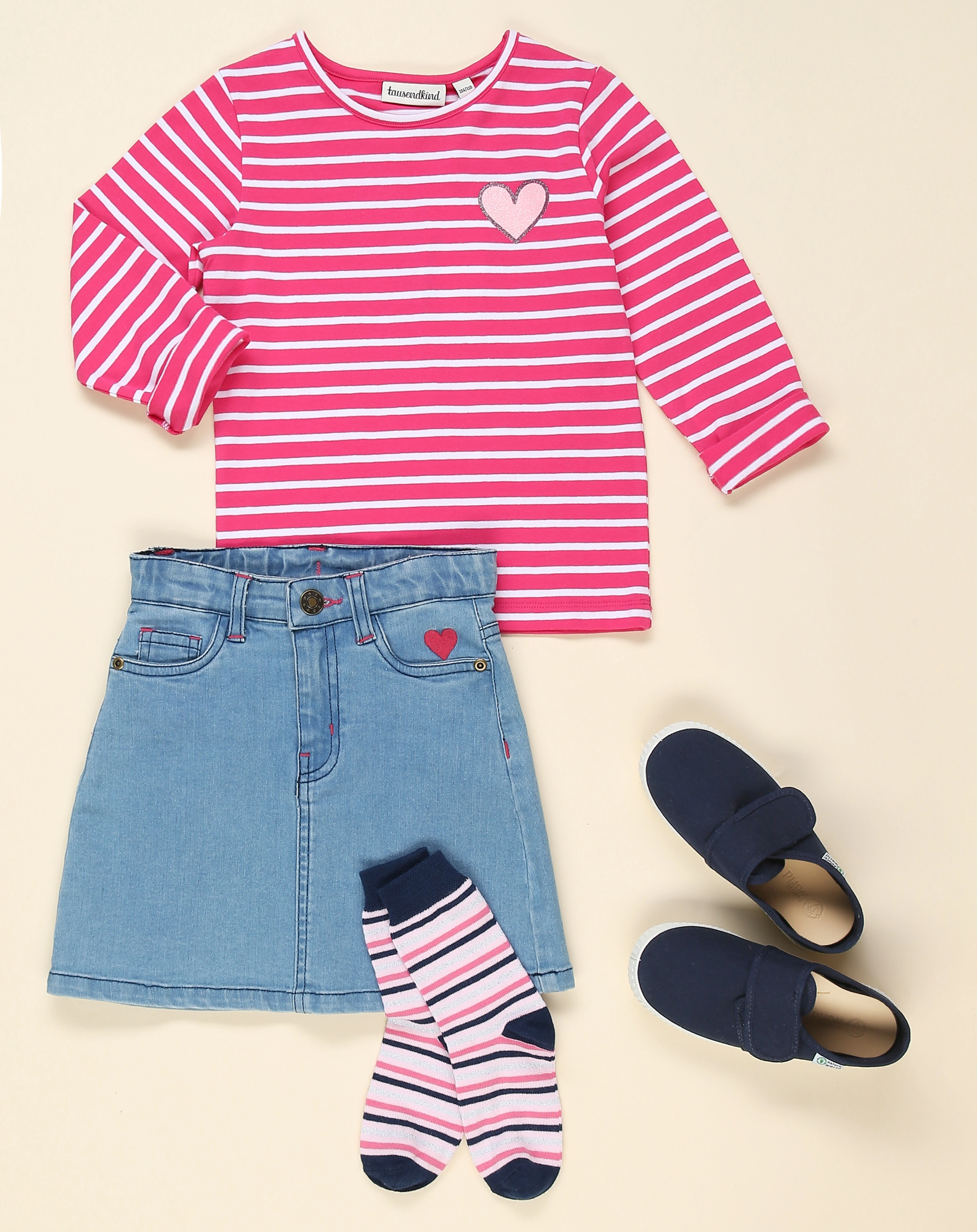 Langarmshirt SMALL HEART gestreift in pink/weiß