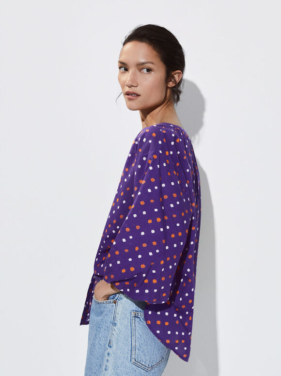 Camisa estampada com mangas bufantes - Violeta