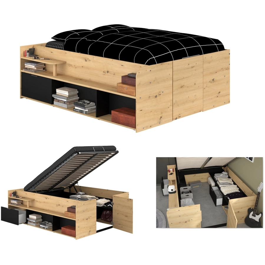 Parisot Stauraum-Hochbett Travel Artisan Eiche Artisan Eiche  schwarz