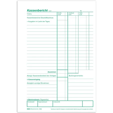 RNK Verlag Kassenbericht – Block DIN A5
