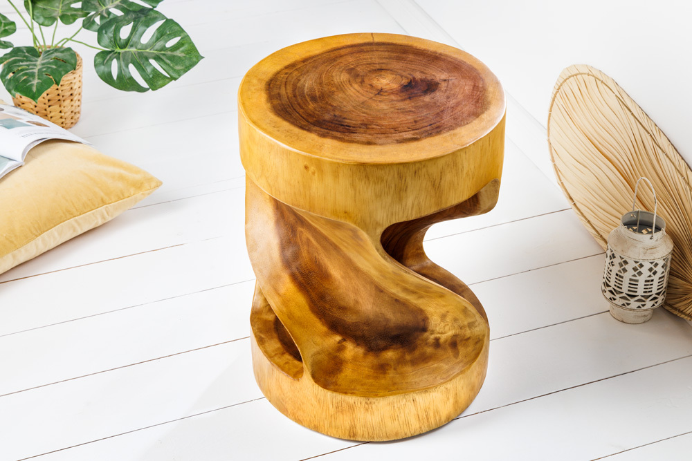 Skulp­tu­raler Beistelltisch ARTE 35cm natur Suarholz rund handmade in Bali Sitzhocker