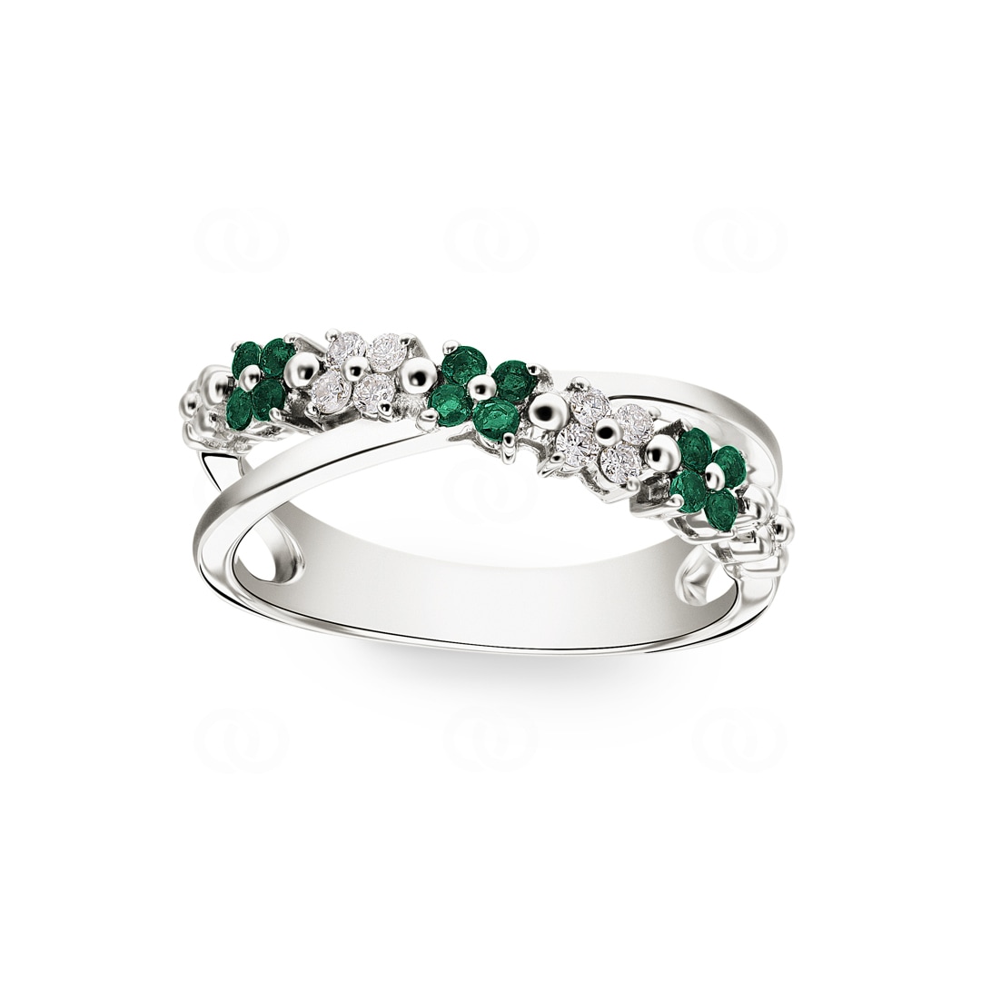 Ring 750/18 K Weissgold mit Smaragden & Diamanten 0.11 ct H/si