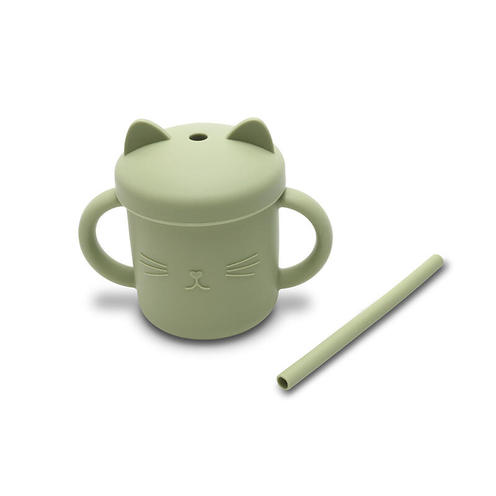 Tasse en silicone avec poignet et paille VERT - LORELLI
