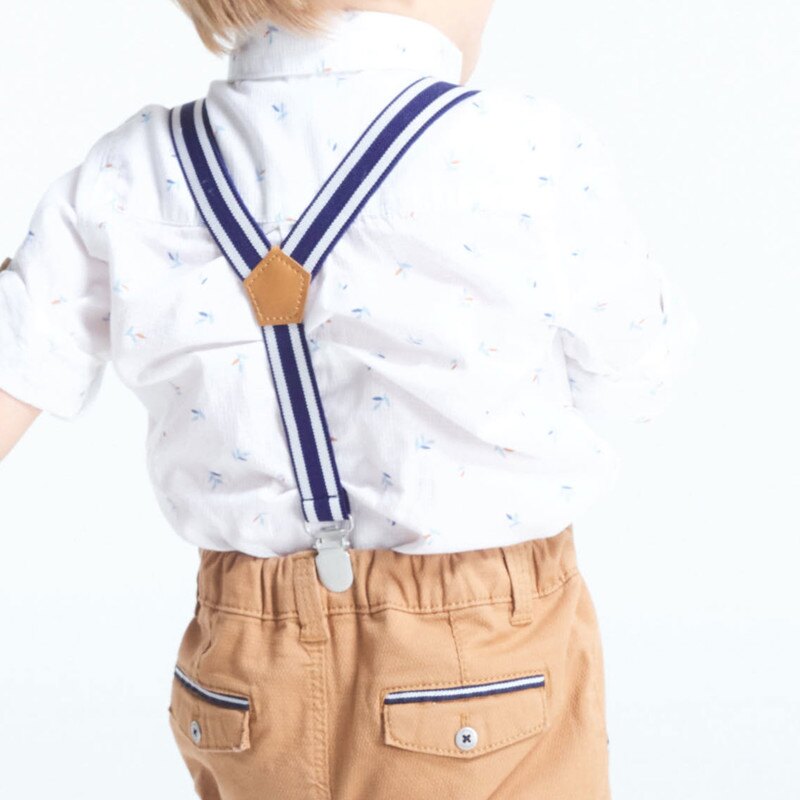 Pantalon coton fantaisie à bretelles clipsées marron bébé garçon Marron