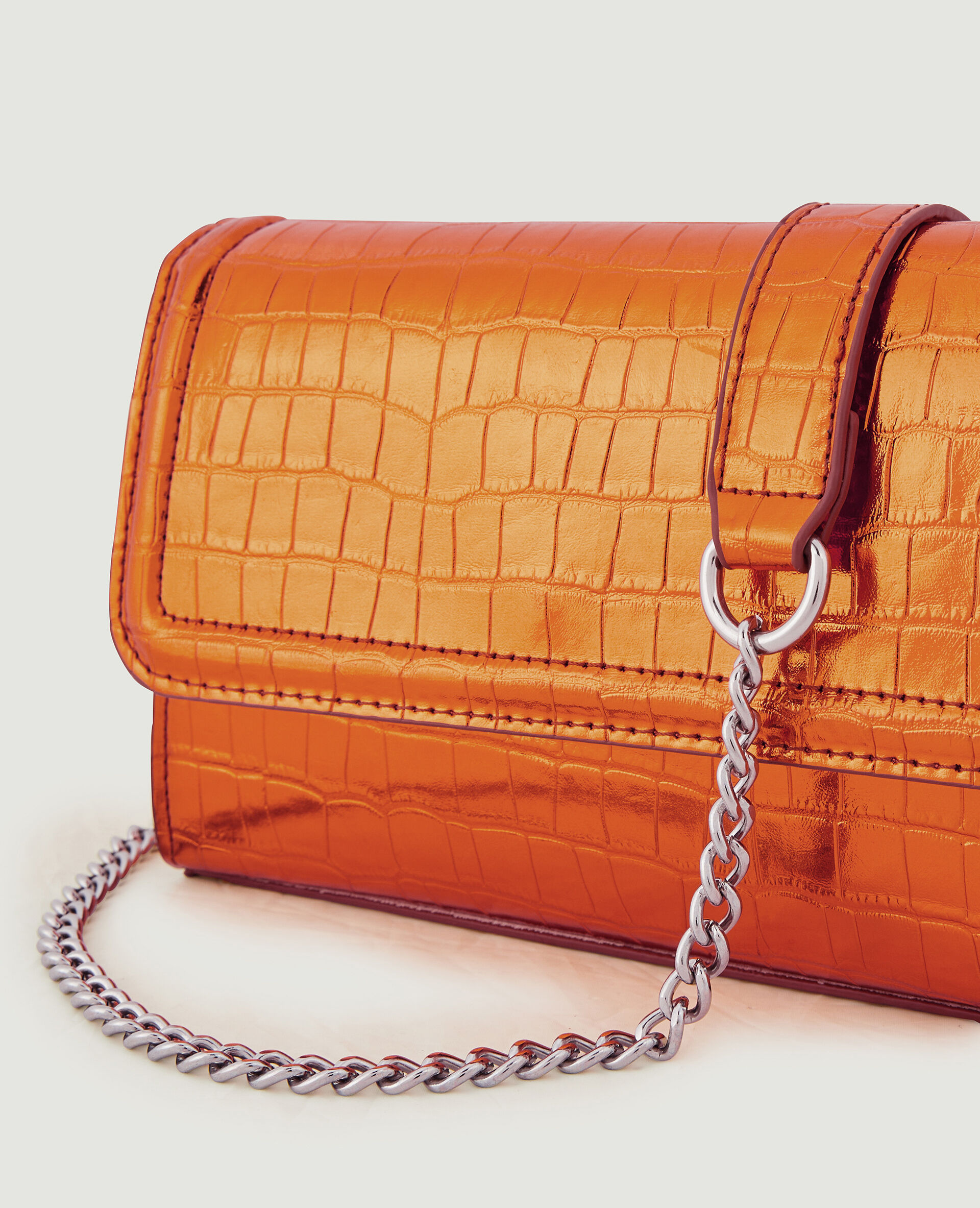 Sac boxy effet croco avec chaine - Orange