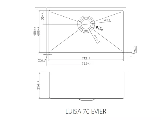 Luisa évier 1 grande cuve seule 76x45 en inox cuivre brossé - Essebagno