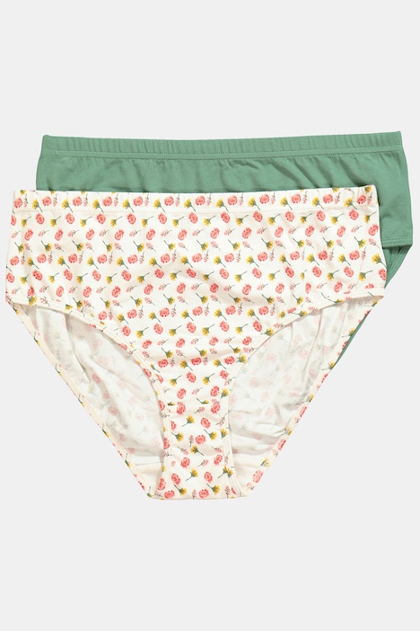 Slips, 2er-Pack, Blüten/einfarbig, Midislips, Biobaumwolle