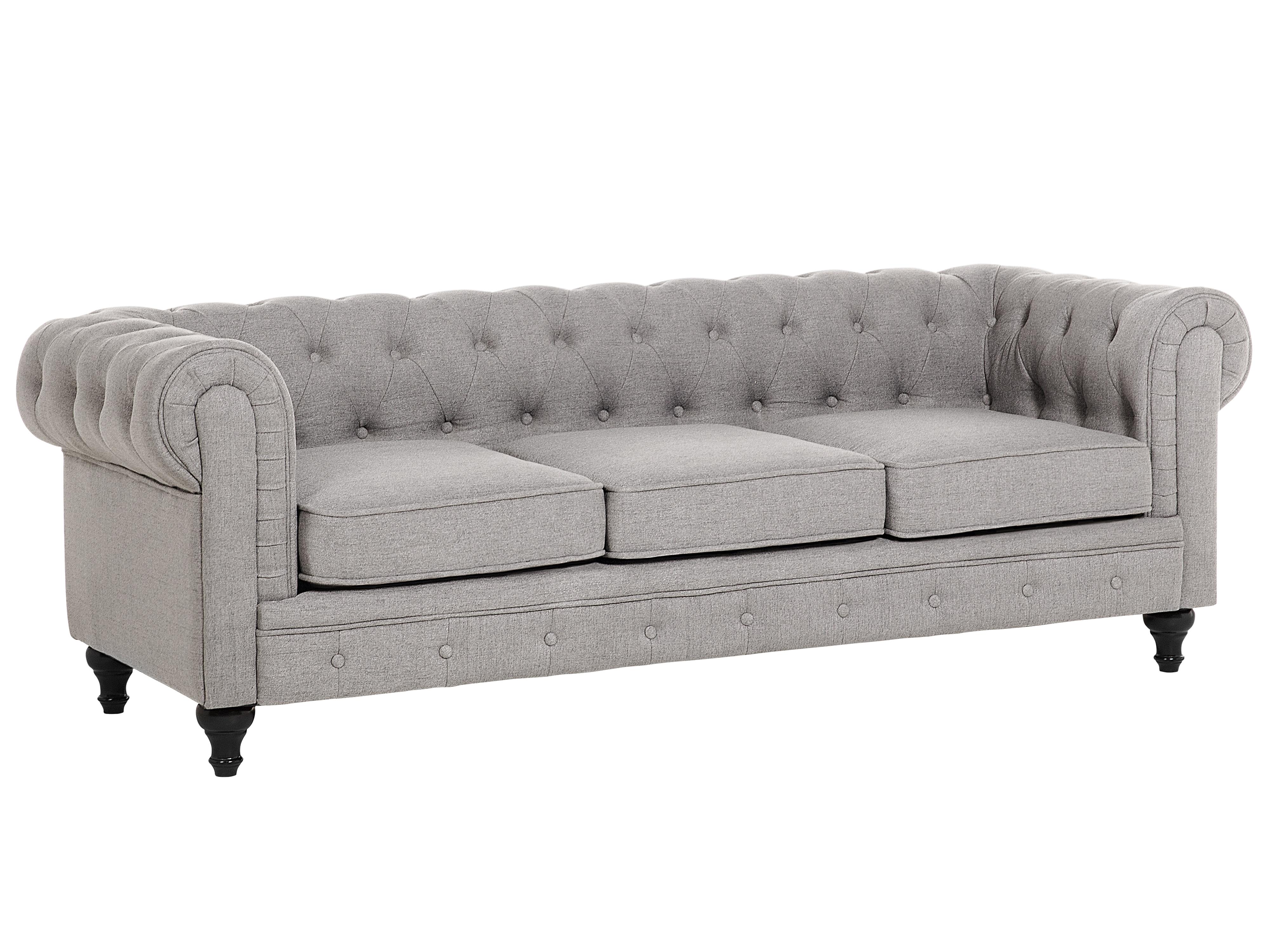 Bank 3-zits CHESTERFIELD Stof Lichtgrijs