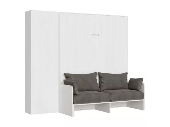 Armoire lit 160x190 avec canapé et colonne de rangement bois blanc Kanto-Couleur Microfibre 20