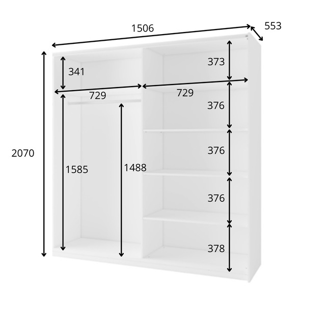 Home affaire Schwebetürenschrank »Kleiderschrank Fresno mit 5 Einlegeböden, Spiegel und Kleiderstange« Garderobe mit 2 Schwebetüren, B/H/T 150/207/62 cm