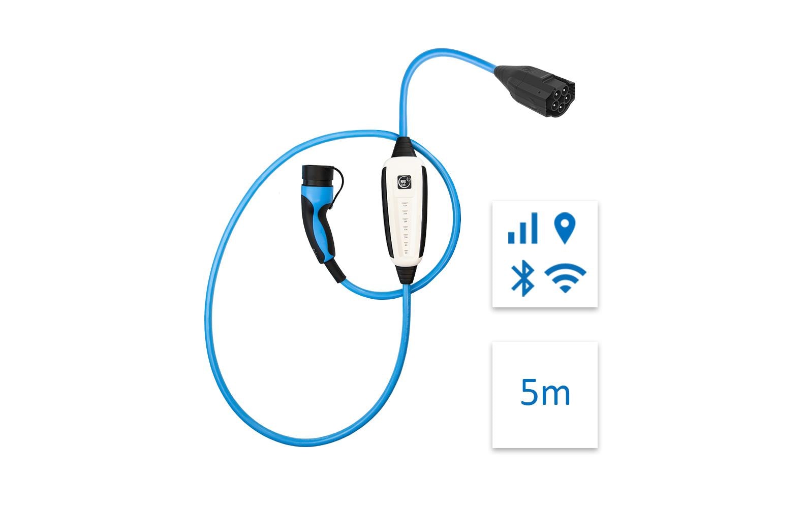 Mobile Ladestation 32A Pure, 5 m, WLAN, BLE, GSM, GPS, SIM<br>Mobile Ladeeinheit für Elektrofahrzeuge mit GSM, GPS, SIM, WLAN und Bluetooth