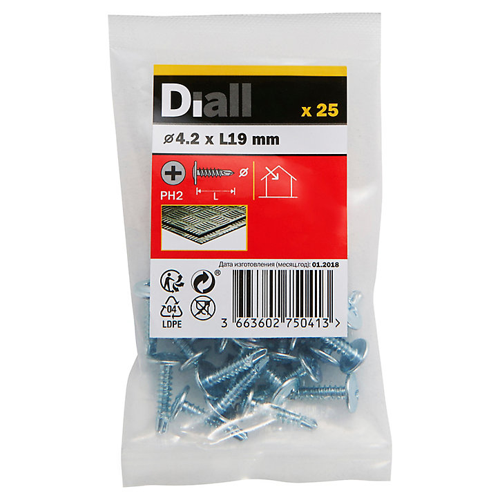 Vis zinguée autoperceuses à tête à collerette, 4,2x19 mm - 25 pièces