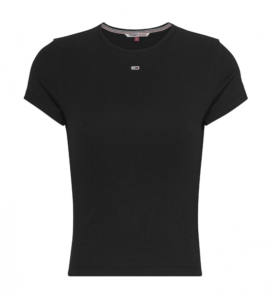 Camiseta Tommy Jeans Essential Rib de manga curta, preta