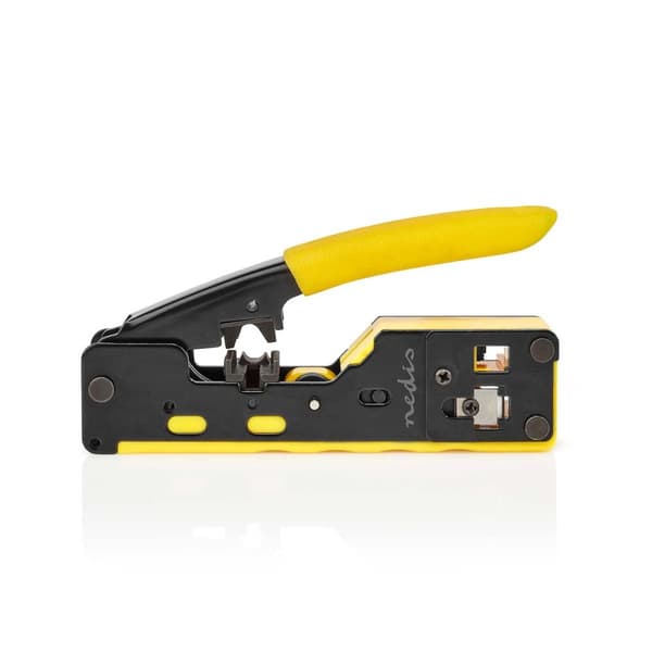 Crimp pliers | CAT5 / CAT5e / CAT6 / CAT6a / CAT7 / RJ12 / RJ45 | Cutting / Plier / Stripping | Gummi / Stål | Gul / Sort