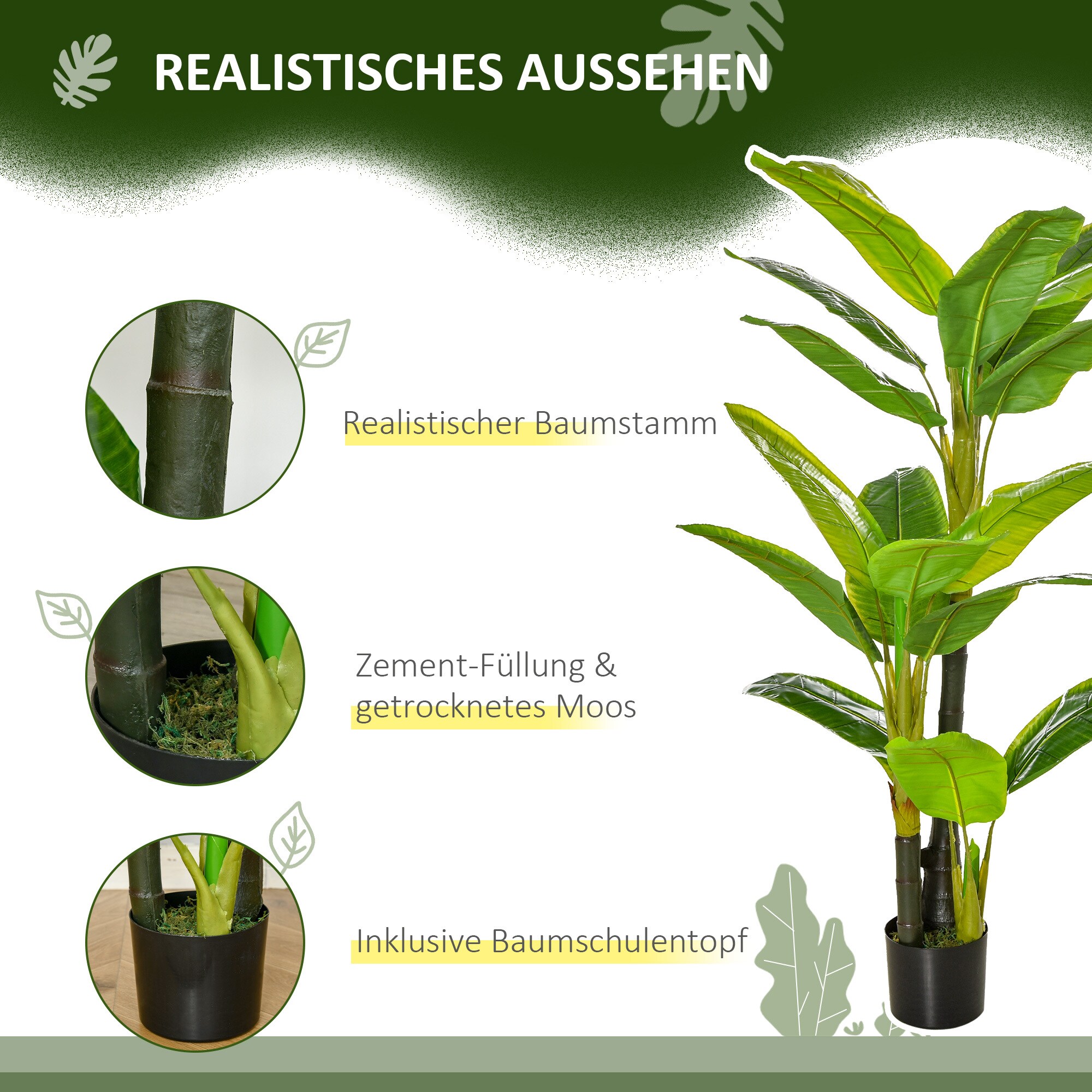 HOMCOM künstliche Pflanze mit Bananenbaum Design grün 17L x 17B x150H cm