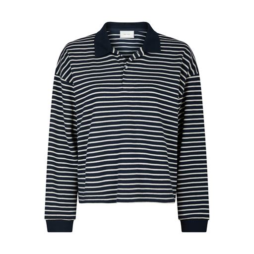 Neo Noir Sara Stripe Polo Bluse, Navy, 36