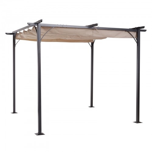 Gazebo com teto retrátil para jardim, bege e preto.