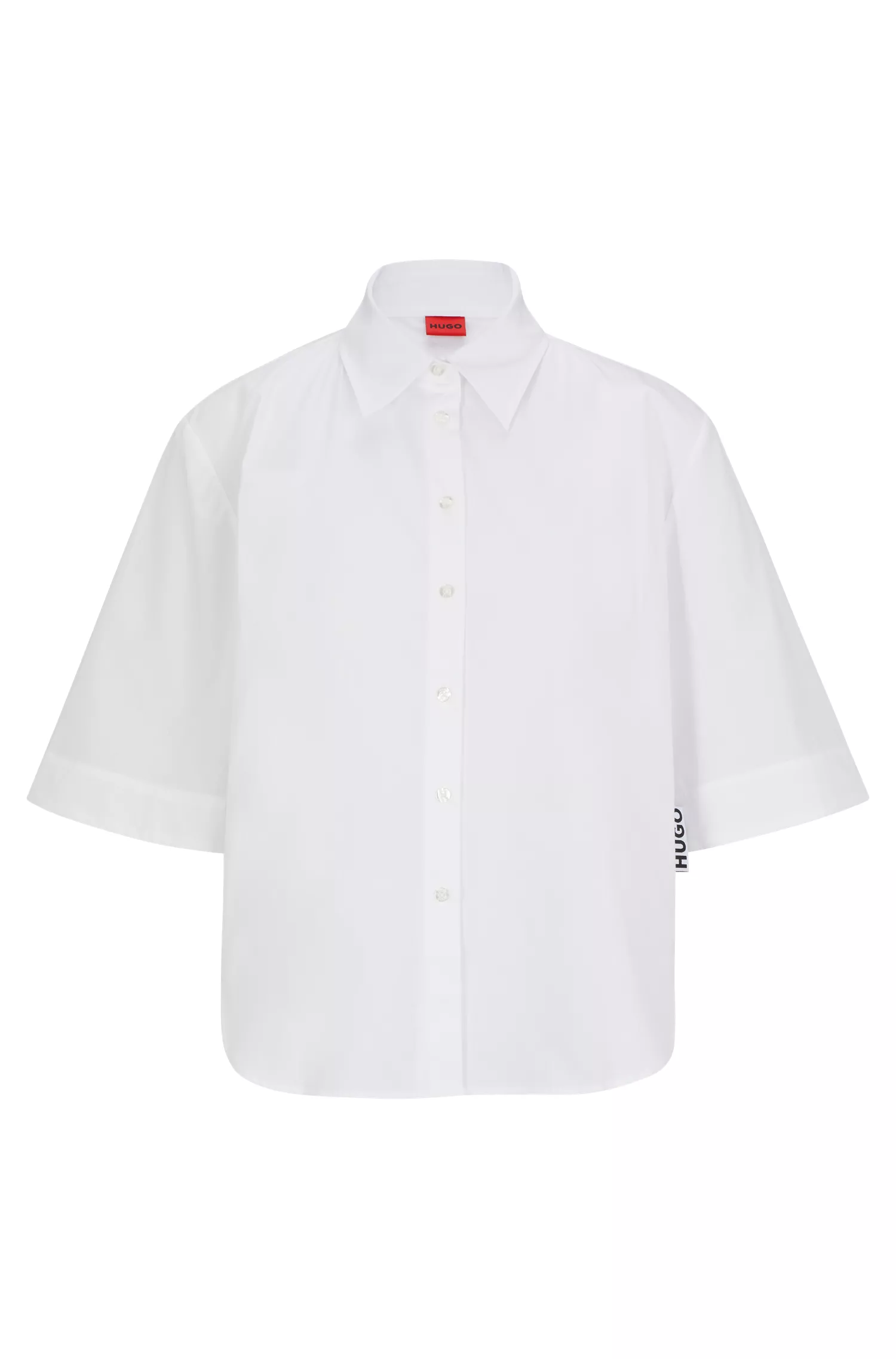 Blusa cropped HUGO vermelha em algodão orgânico com etiqueta com o logotipo.
