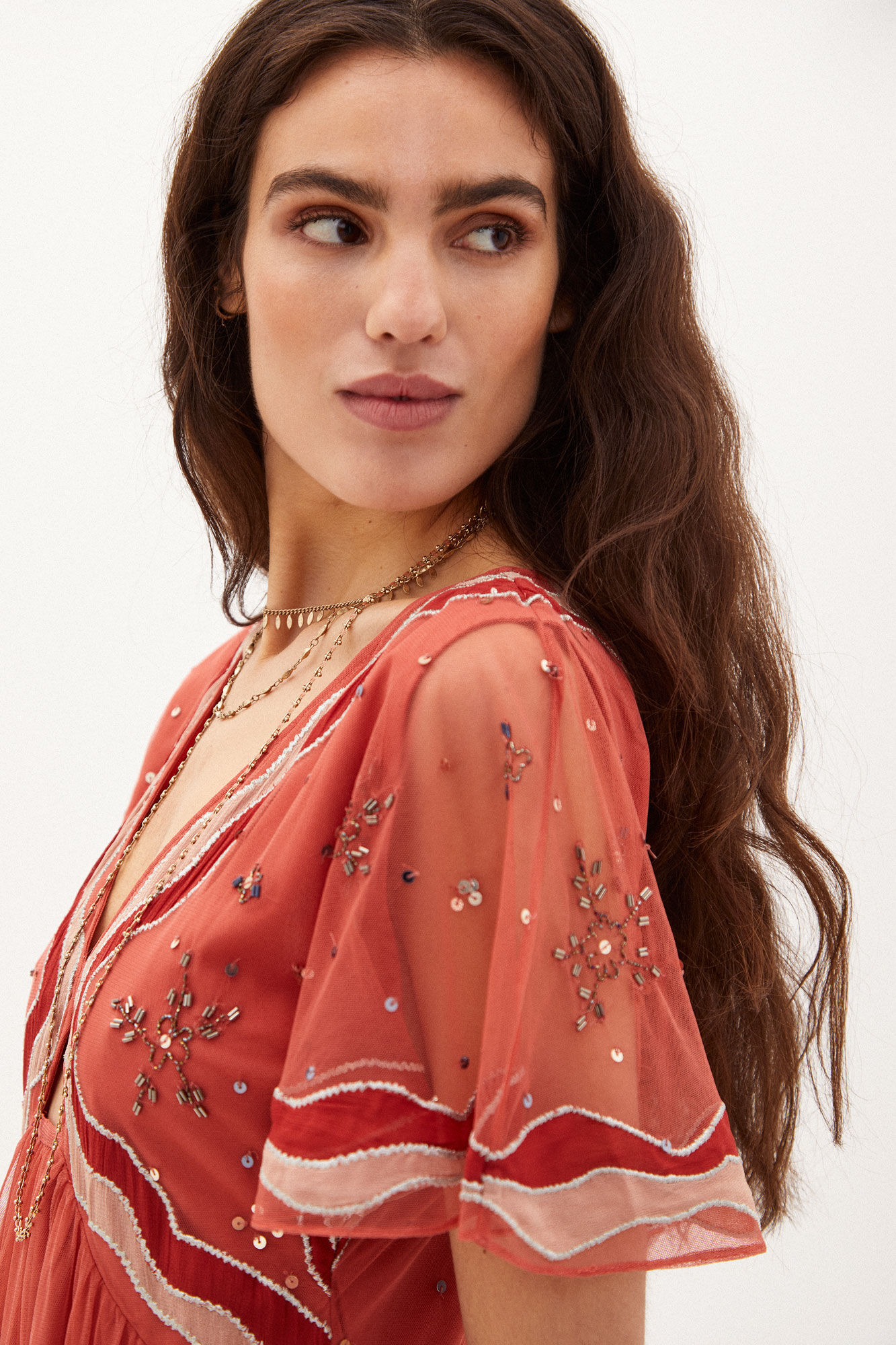 Núria Vestido midi bordado - Rosa