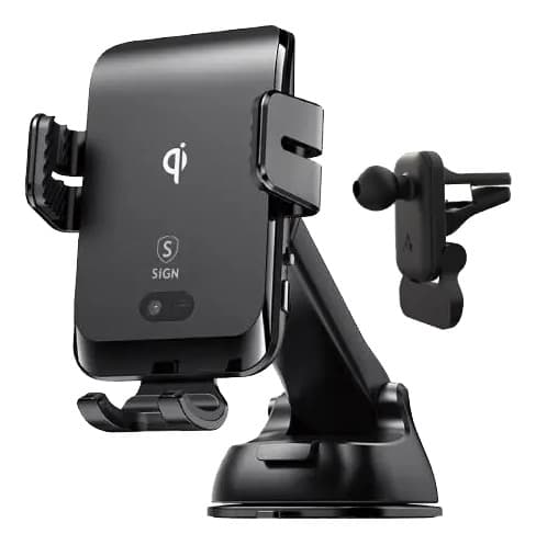 Car holder for smartphones, wireless charging, black