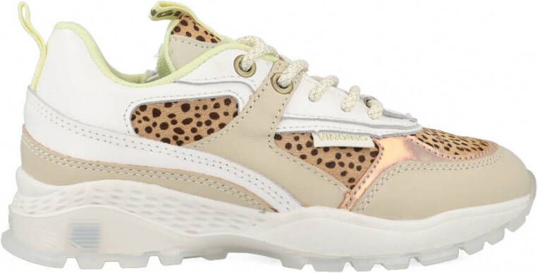 Vingino dy II leren sneakers met dierenprint beige multi