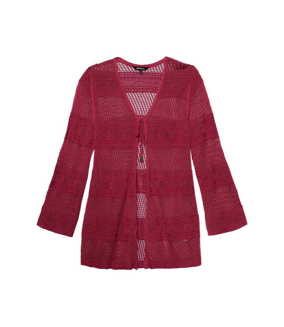 ULLA POPKEN Cardigan ajouré forme longue à nouer aubergine, Mode femme