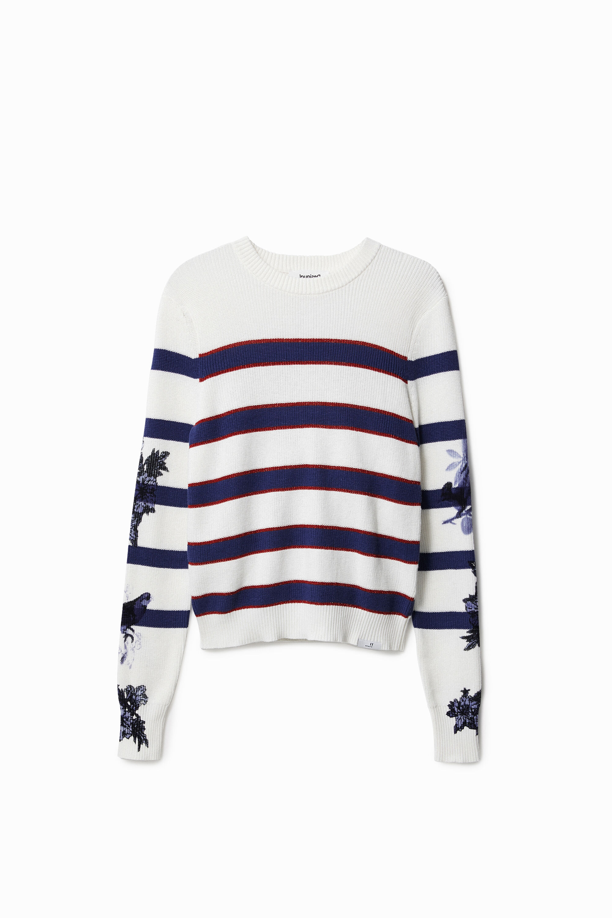 Pull en maille à rayures et fleurs
