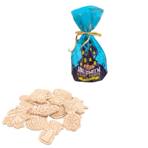 Biscoitos para cães sabor maçã e canela, perfeitos para o Dia das Bruxas.