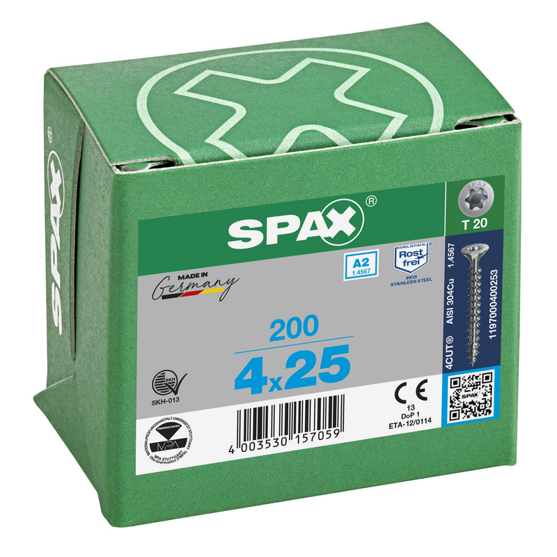 Spax universele schroeven T-STAR plus platkop voldraad RVS 4x25mm TX20