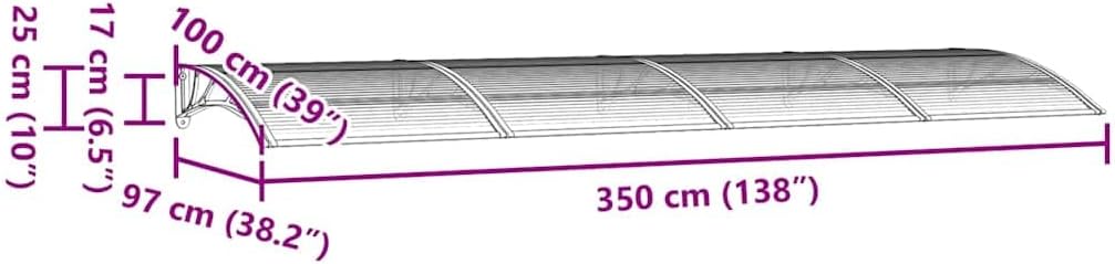 vidaXL Türvordach,Vordach für Haustür 350x100cm, Haustür Überdachung Haustürvordach, Pultvordach Haustürdach Pultbogenvordach, Schwarz Polycarbonat