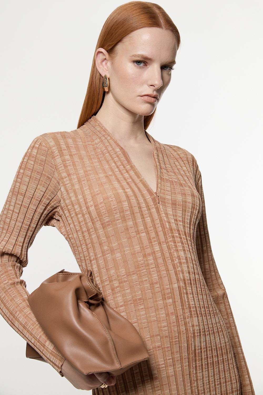 KarenMillen Robe Moulante Tricotée Côtelée à Fil Torsadé avec Détail Zip