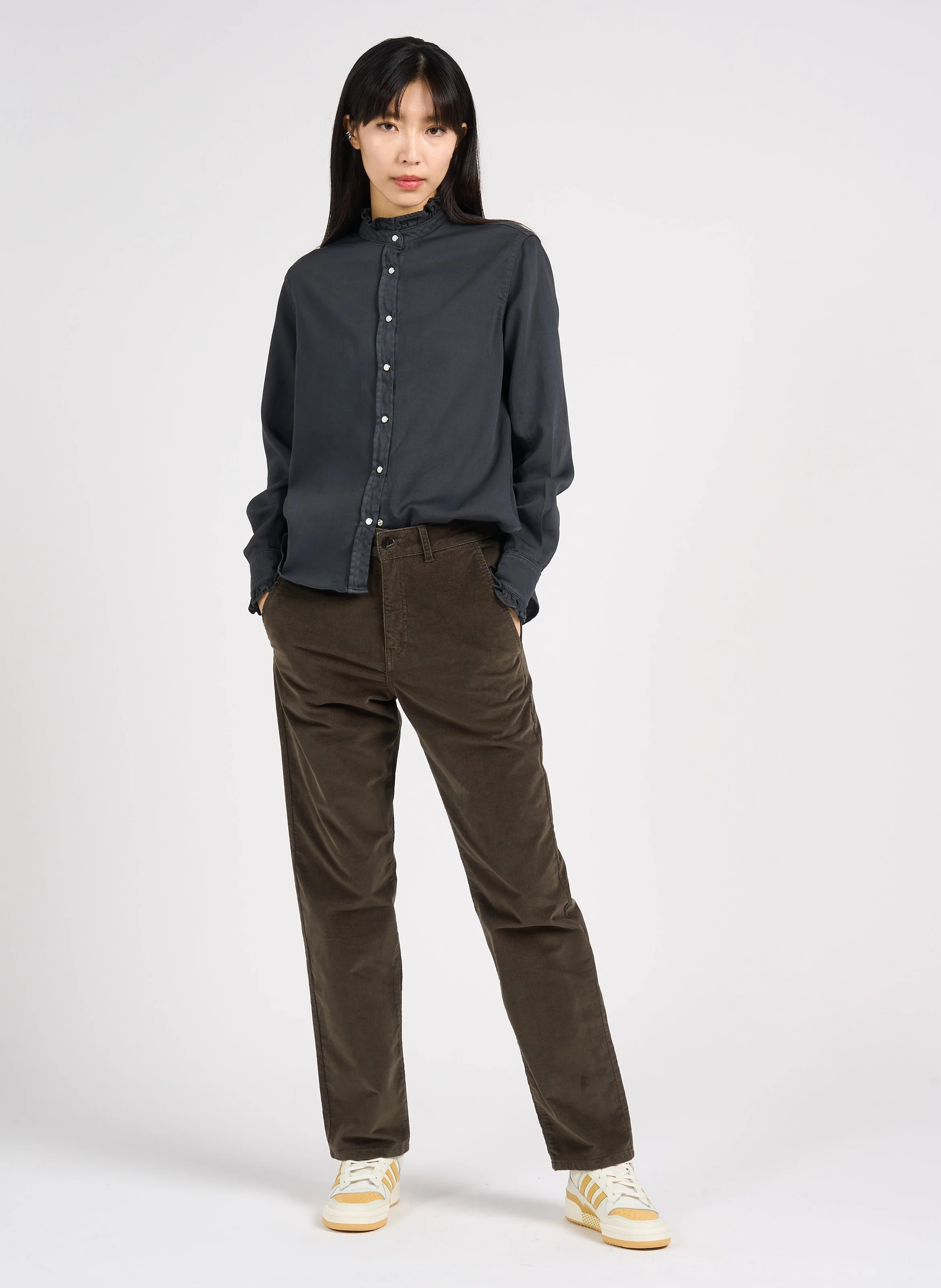 DICKENS - Pantalon droit en velours de coton mélangé| Vert