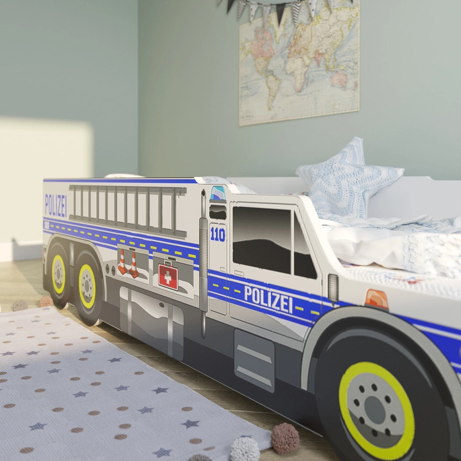 Kids Collective Autobett Kinderbett Jugendbett 80x160 mit Rausfallschutz | Polizei blau