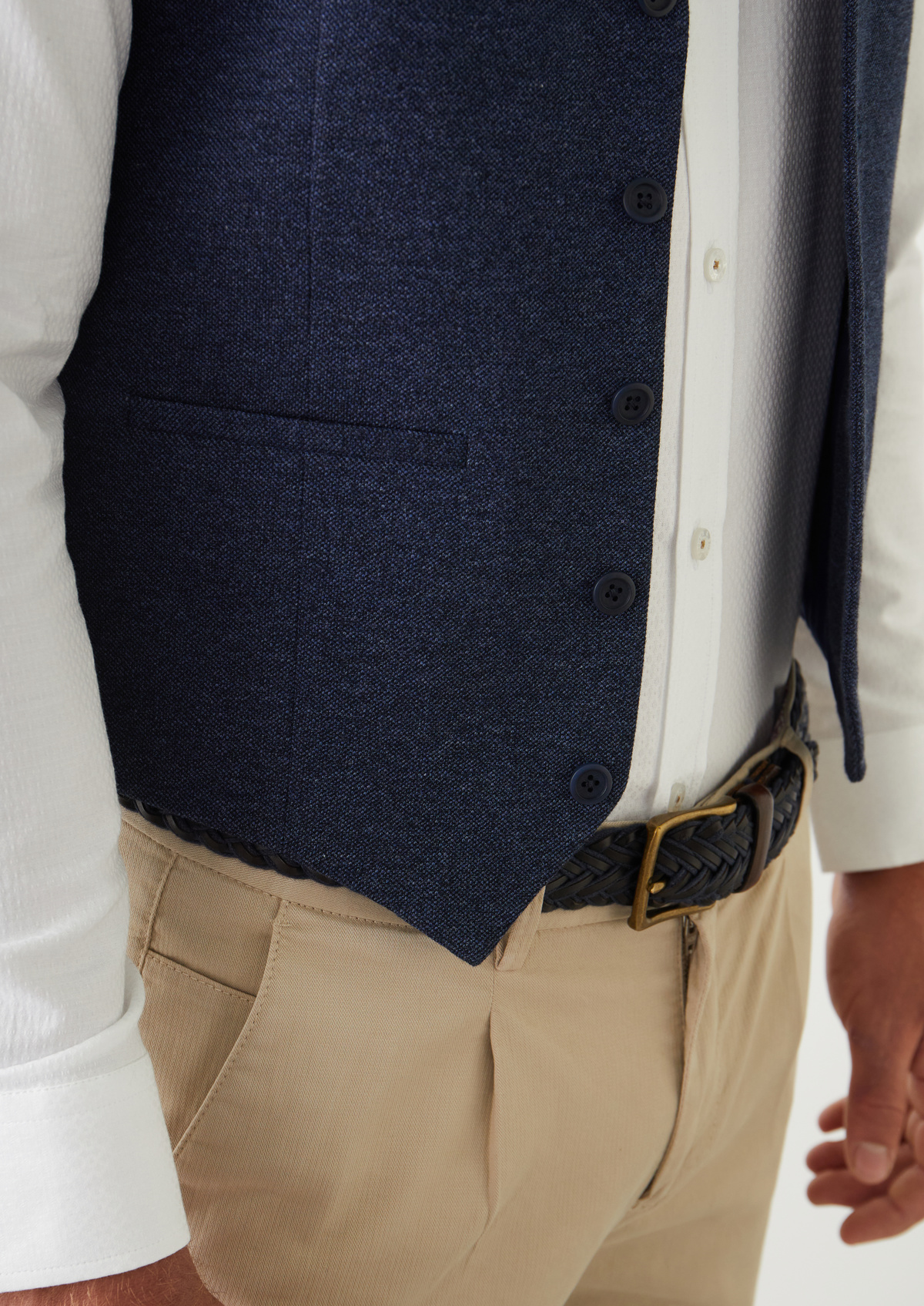 Gilet casual en coton mélangé uni bleu indigo