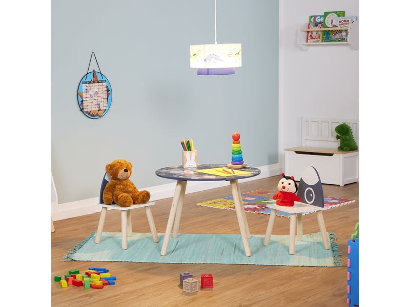 relaxdays Kindersitzgruppe Space Dunkelblau; Hellbraun; Wei 3-teilige Tischgruppe für das Kinderzimmer