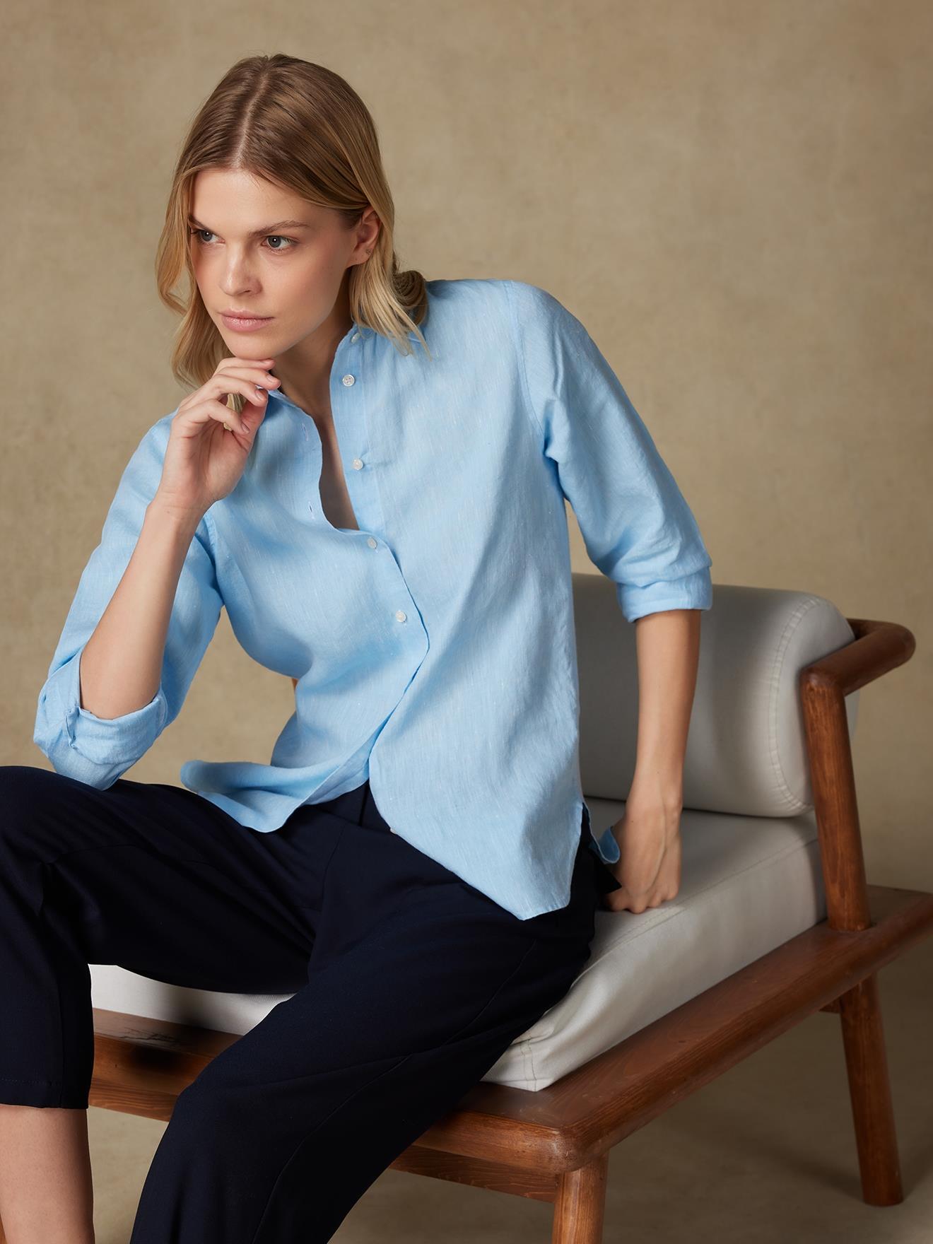Chemise Albane en lin turquoise