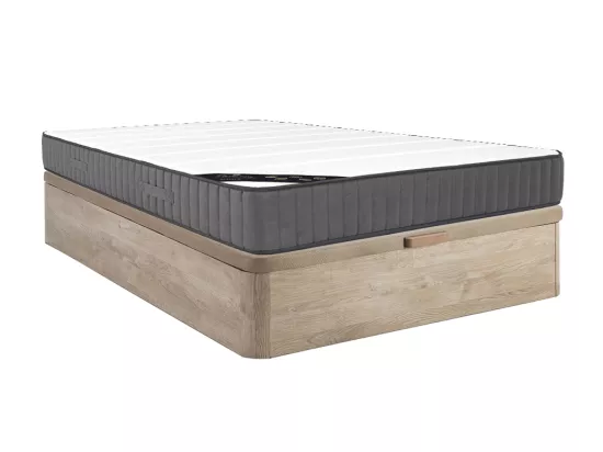 Ensemble 140 x 190 cm sommier coffre naturel clair + matelas hybride ressorts ensachés 7 zones et mousse haute résilience ép.26cm - AUDACE de PALACIO