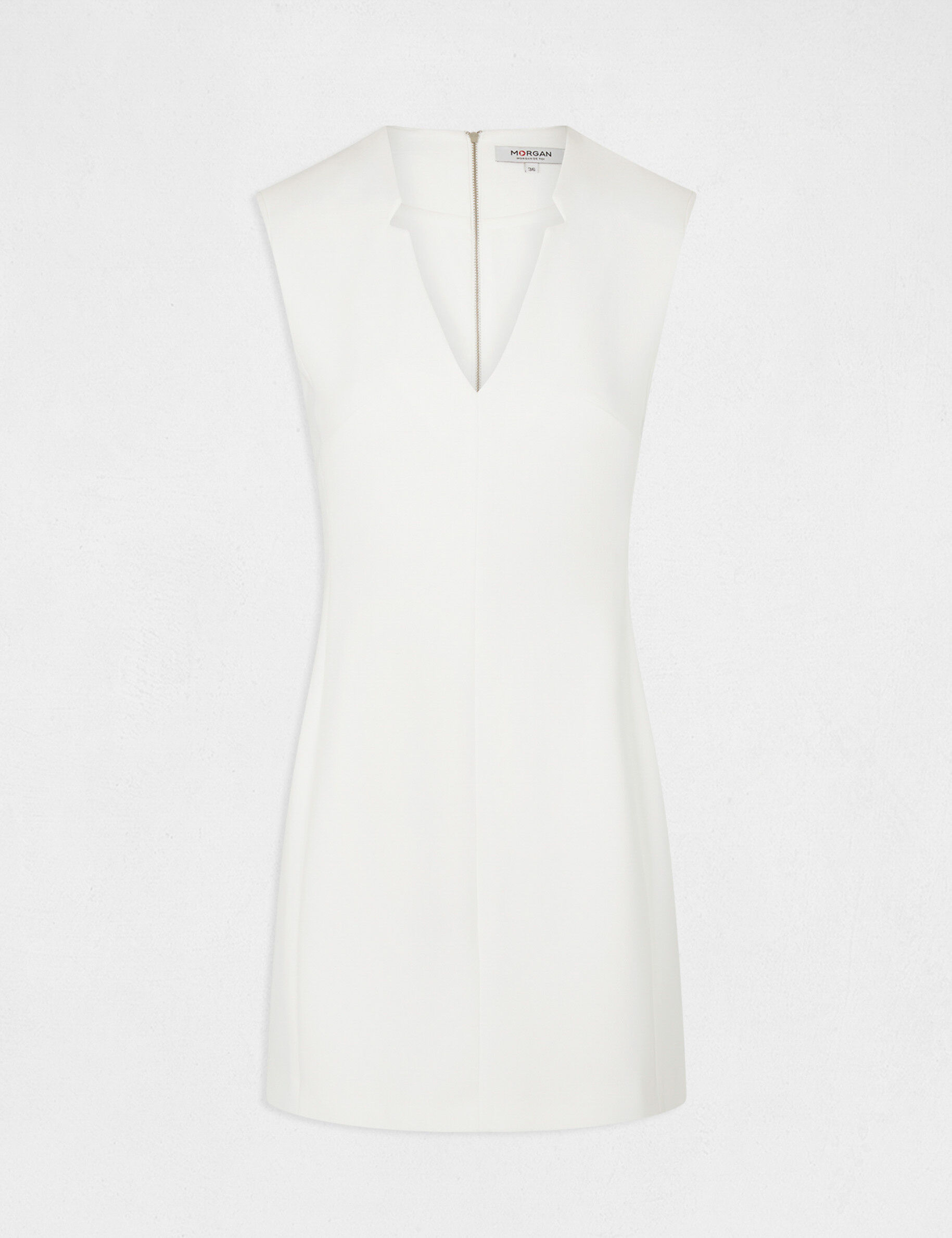 Robe ajustée sans manches col en V ecru femme - ecru