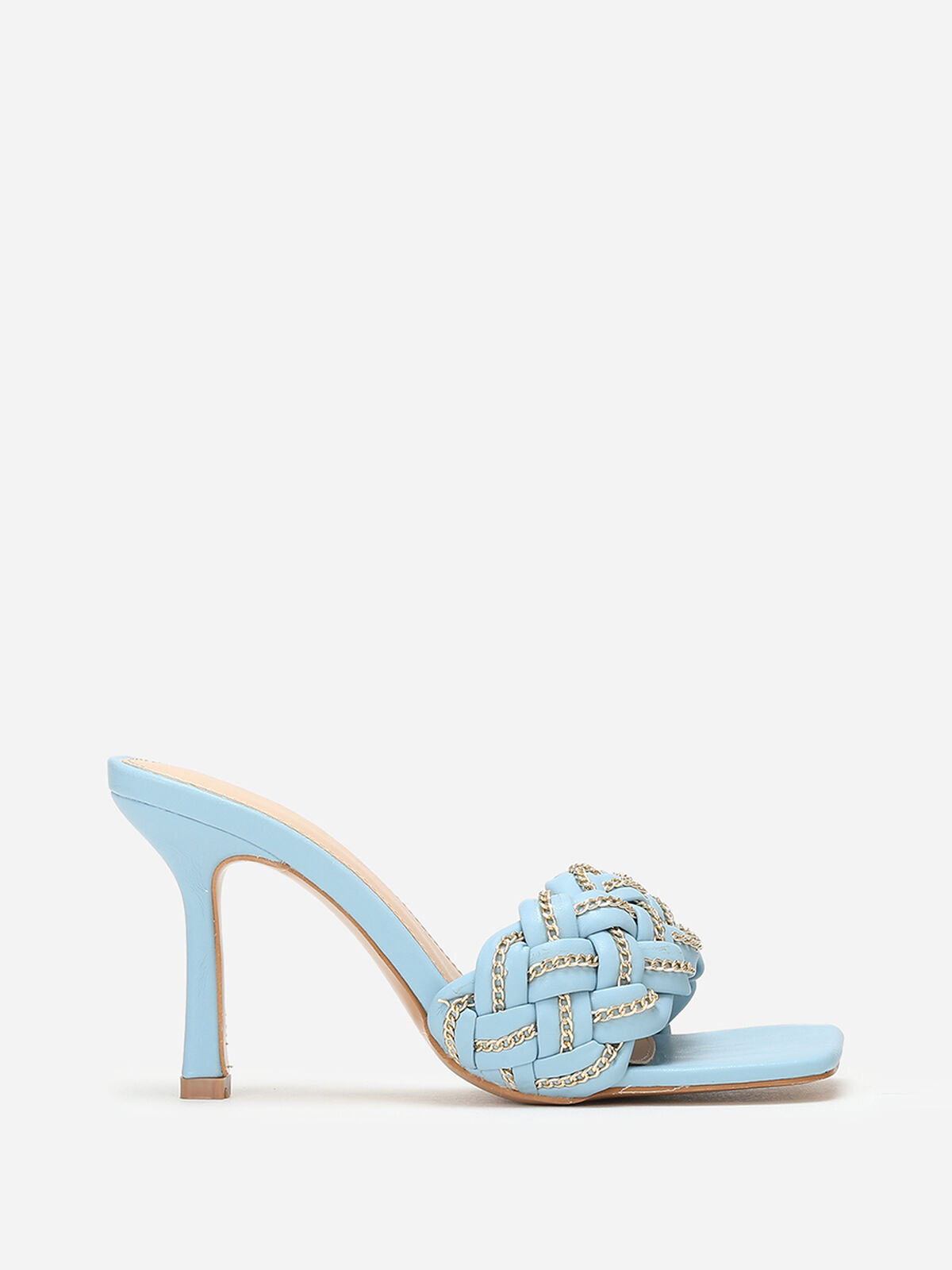 Mules à bride tressée avec fins maillons- Bleu clair