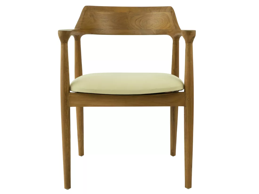 Lot de 2 chaises avec accoudoirs en teck et tissu - Naturel et crème - SOUADY