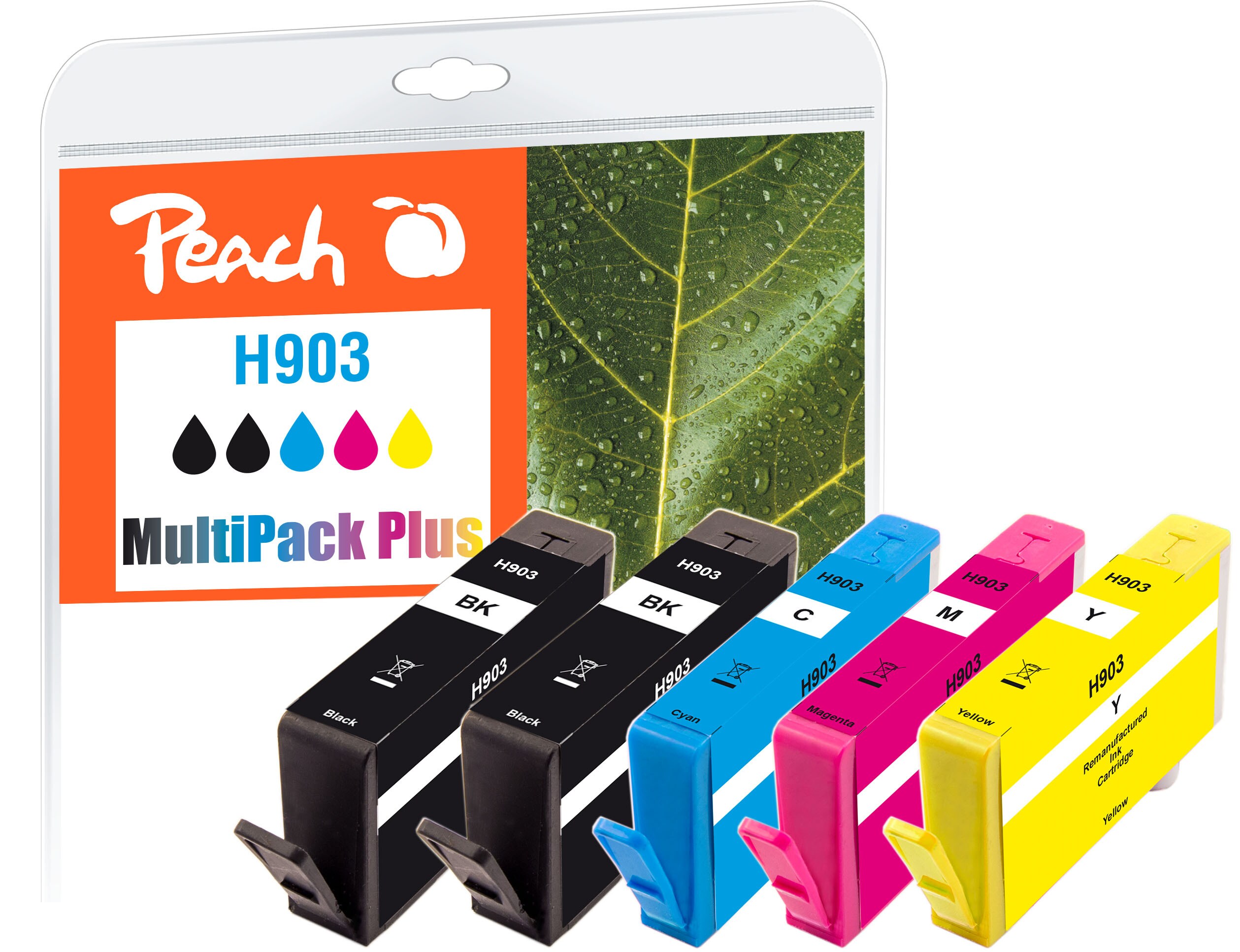 Peach HP 9035 Druckerpatronen (2*bk, c/m/y) ersetzt HP No. 903, T6L99AE*2, T6L87AE, T6L91AE, T6L95AE für z.B. HP OfficeJet Pro 6970, HP OfficeJet 6950 (wiederaufbereitet)