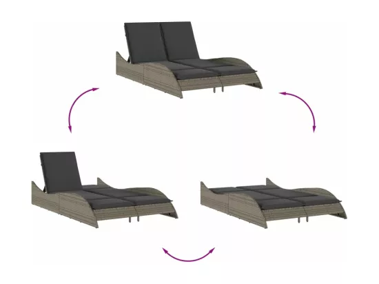 Chaise longue avec coussins gris 114x205x73 cm résine tressée
