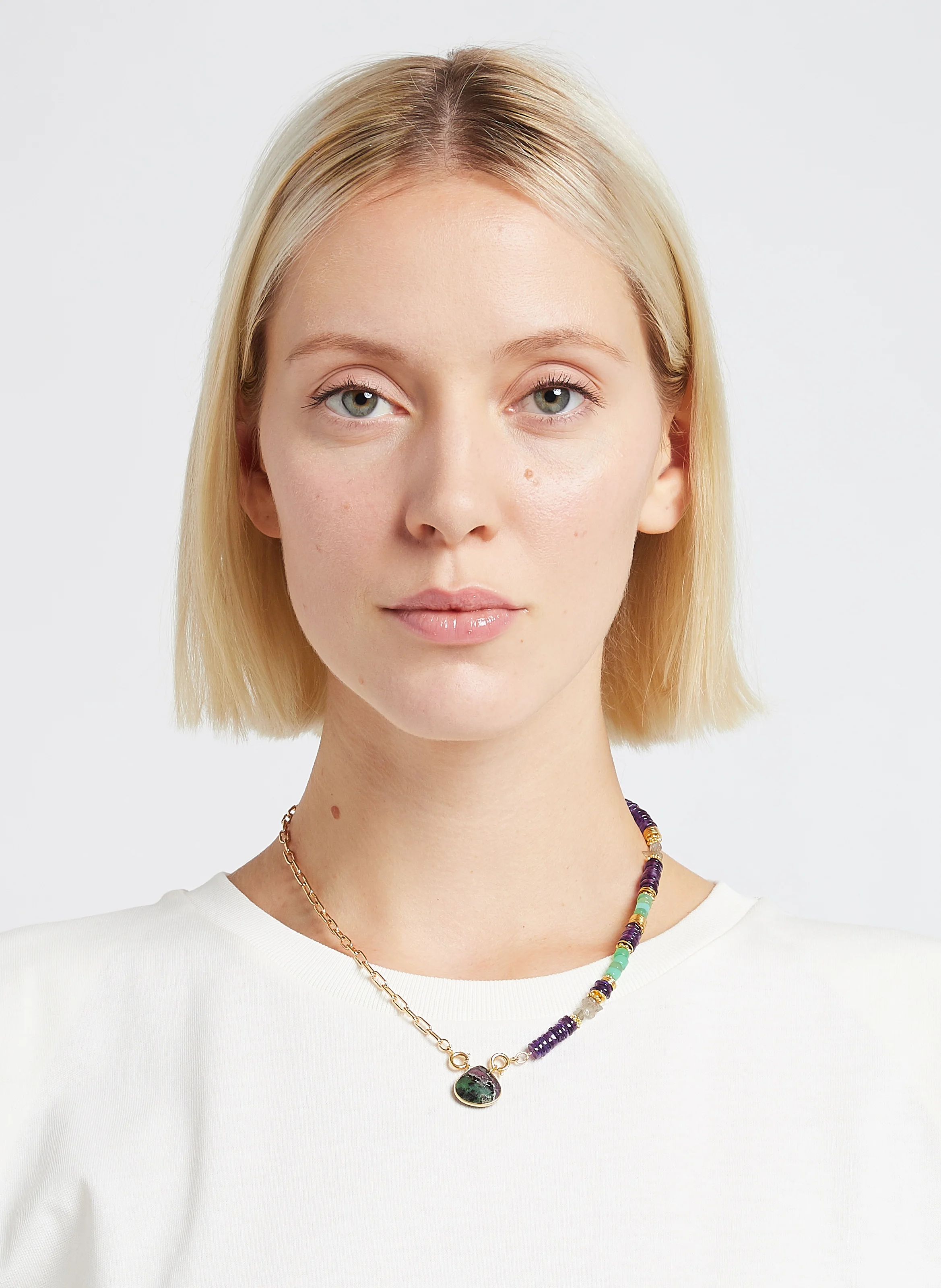 Collier avec pierres naturelles en laiton| Multicolore