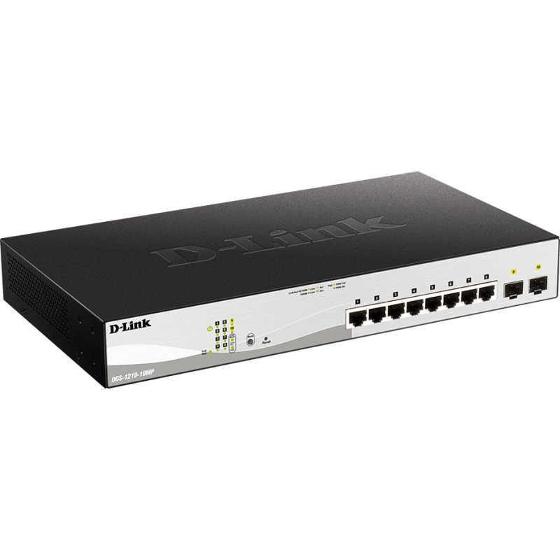 D-Link DGS-1210-10MP Géré L2 Gigabit Ethernet (10/100/1000) Connexion Ethernet, supportant l'alimentation via ce port (PoE) Noir, Gris