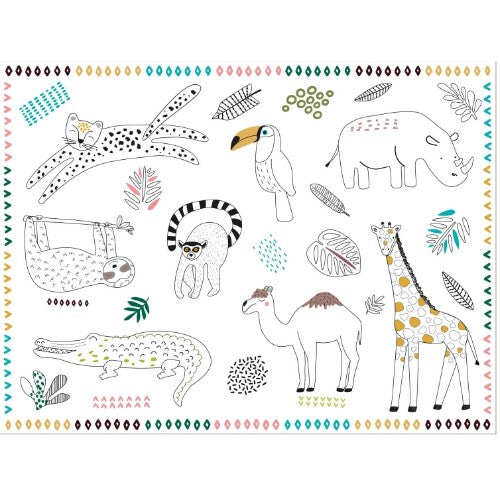 Kleurplaten placemat zoo party - 6st