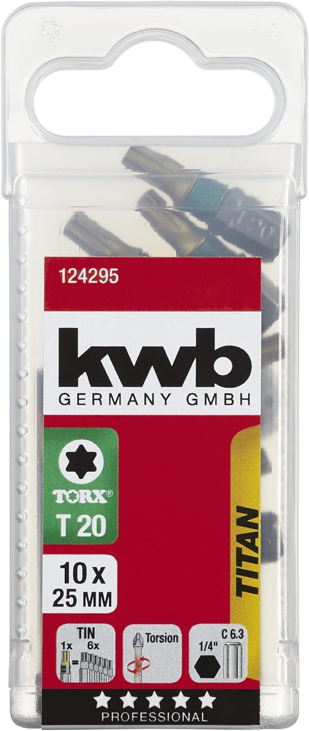 kwb Titan Bits '10er Torx T 20 Bit-Set 25 mm, Schraubendreher Bits (magnetisch, universell)