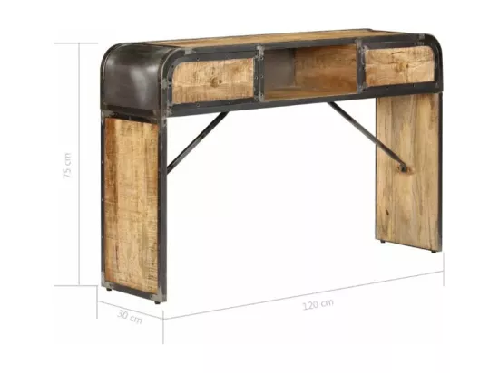 Console 2 tiroirs manguier massif clair et métal noir Cinéma