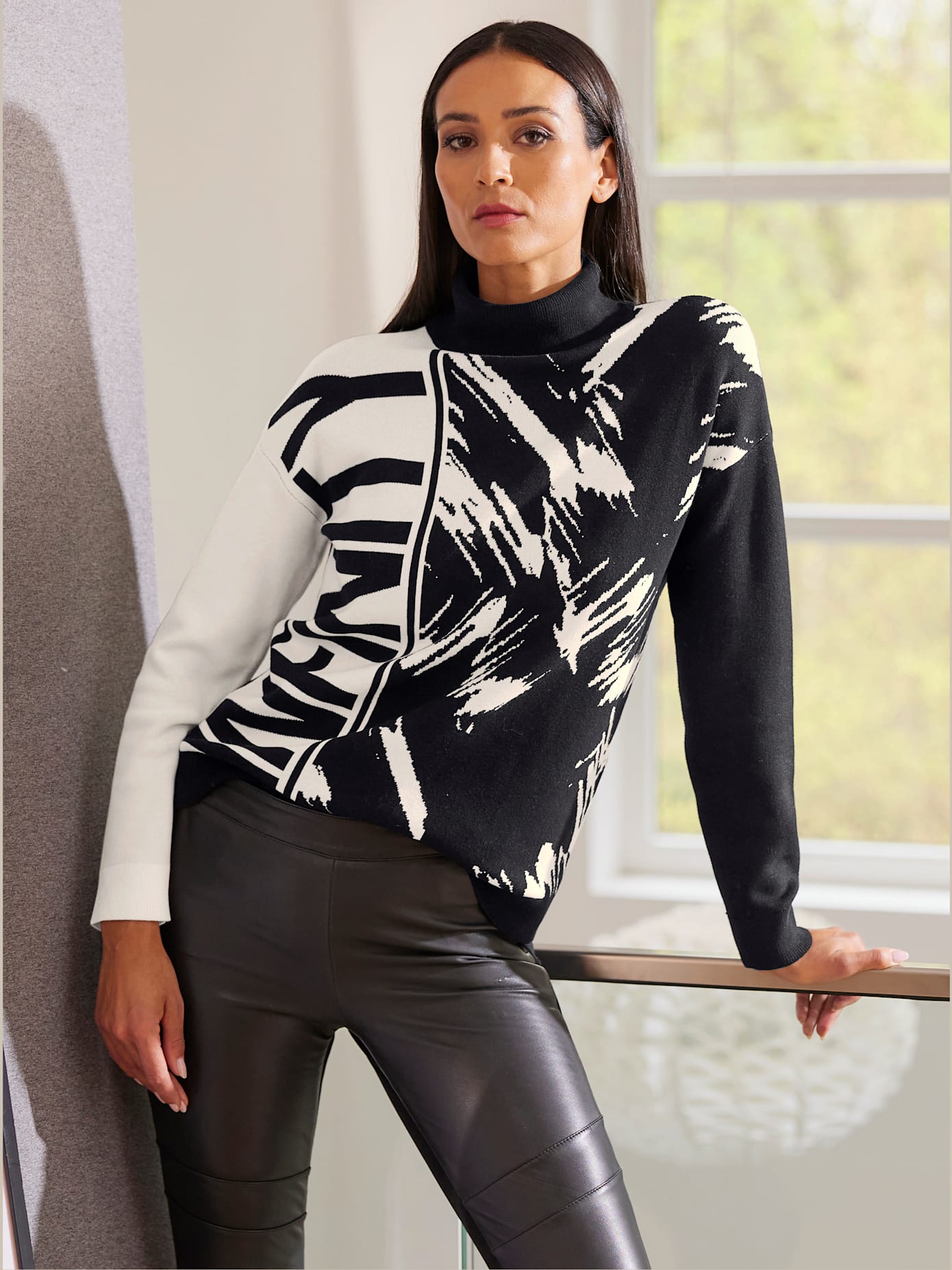 Pull à col roulé motif jacquard original